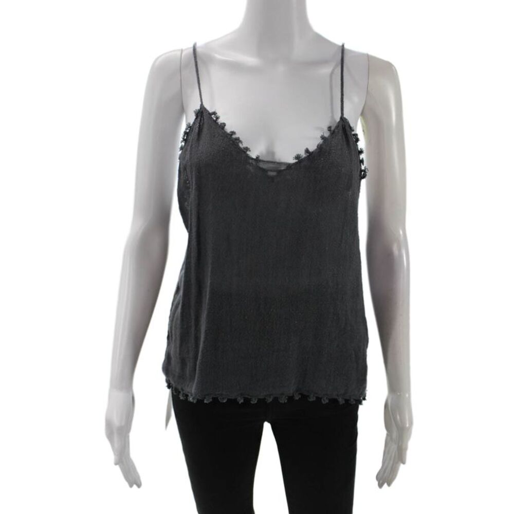 Caravana Women Dark Gray V-Neck Cotton Blend Boho Camisole Drawstring Size M